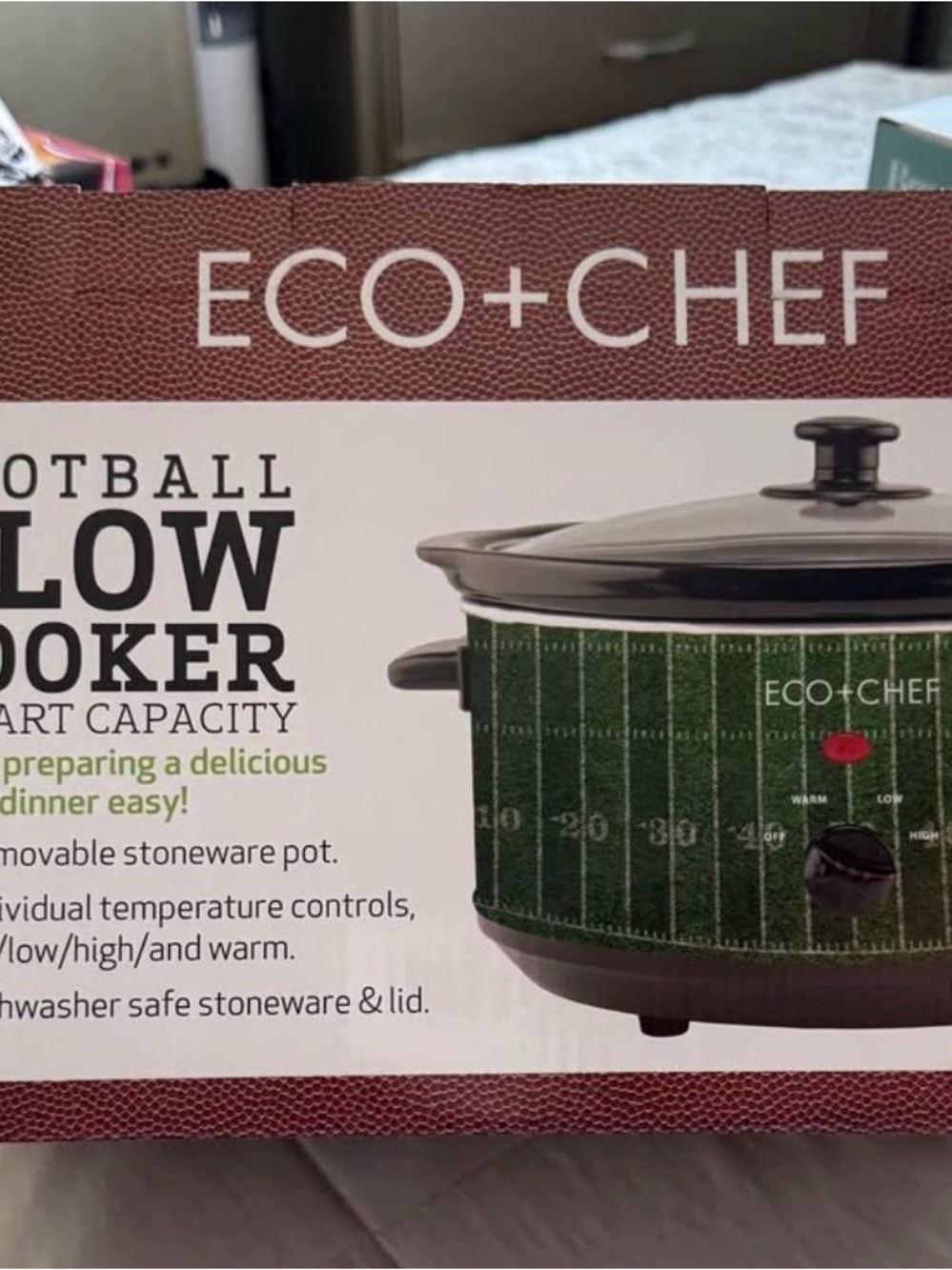 Green Football-Pattern Slow Cooker with Black Lid